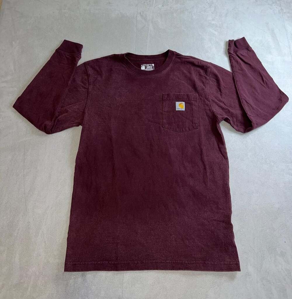 Carhartt K126 Heavyweight Long Sleeve Pocket T-Shirt Size S Maroon